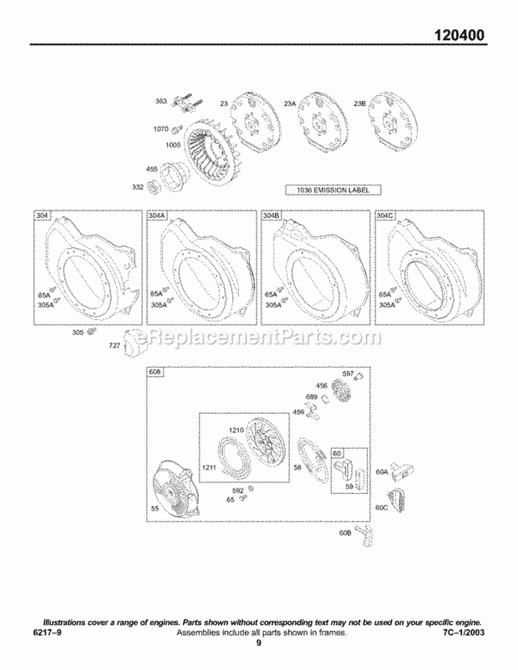 Blower HousingShroud Flywheel Rewind Diagram and Parts List for 120412-0139-E1  Briggs and Stratton Engine